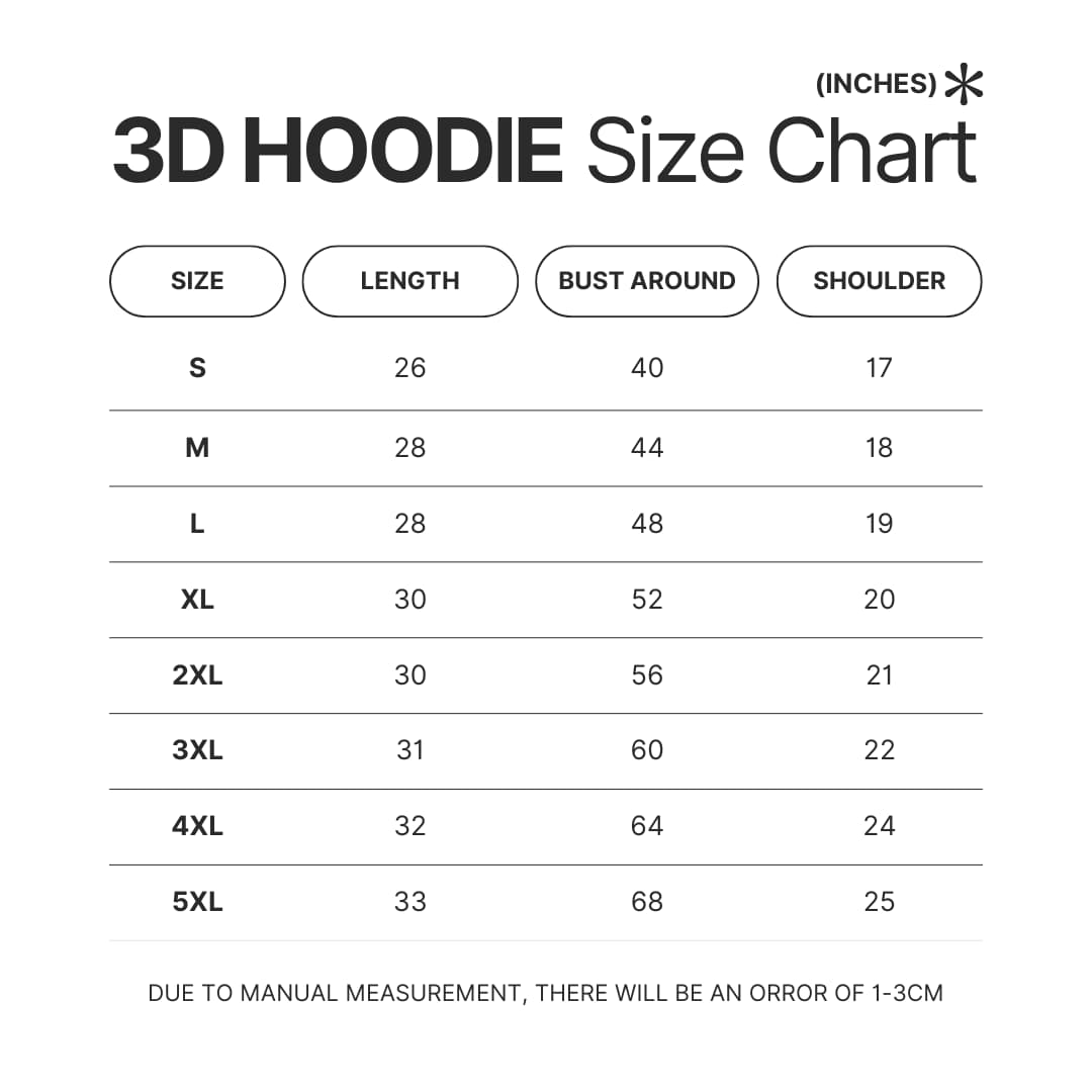 3D Hoodie Size Chart - Bojack Horseman Store