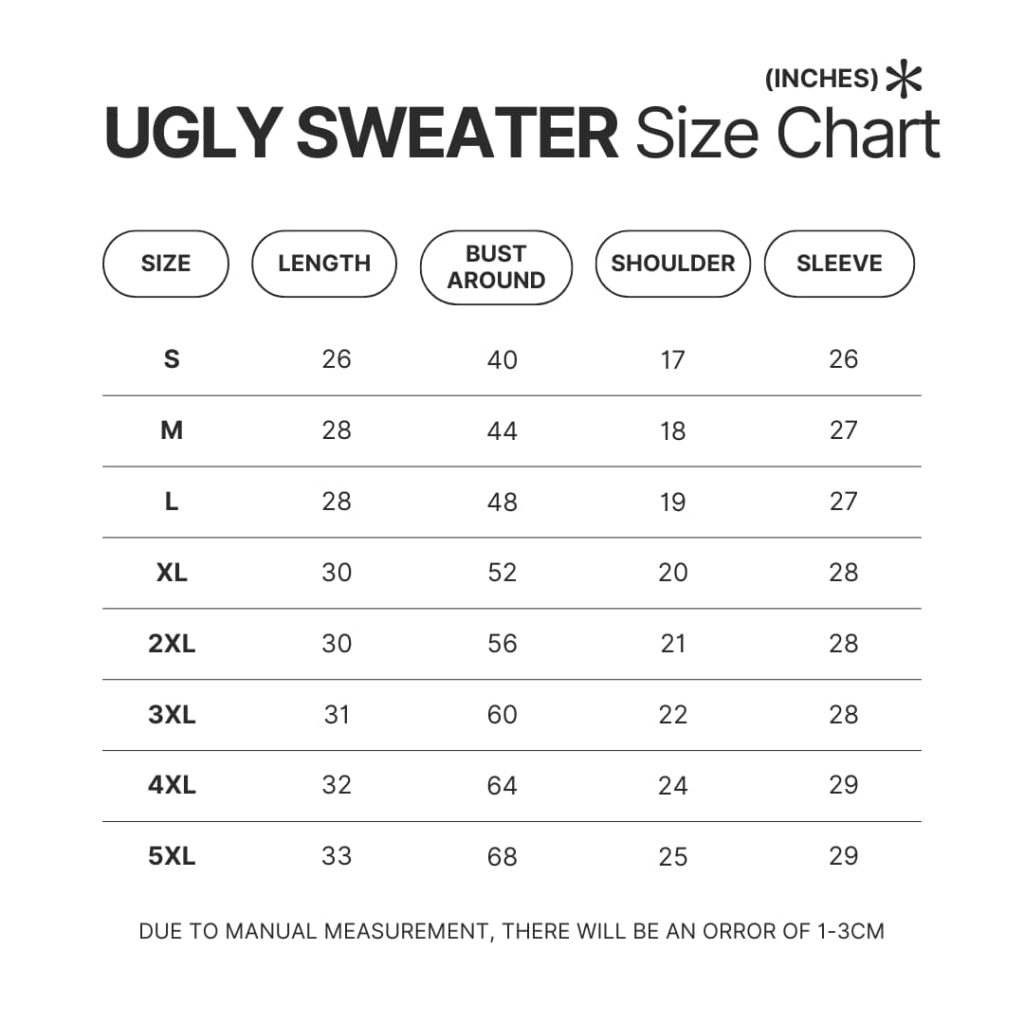 Ugly Sweater Size Chart - Bojack Horseman Store